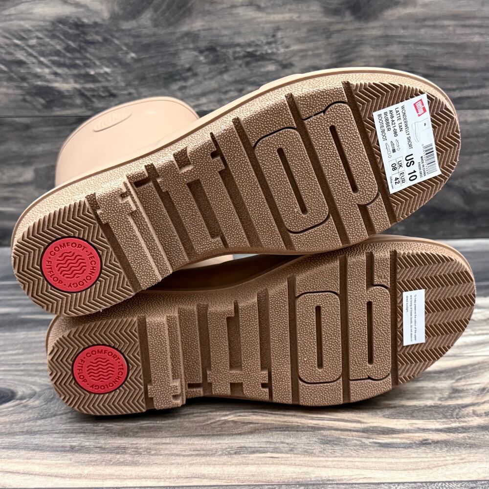 NIB FitFlop 10 Wonderwelly Short Waterproof Rubber Rain Boots Bootie Latte Tan - Picture 10 of 16